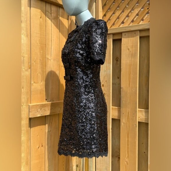 🆕 REBECCA VALLANCE 🧿 NWOT x Nicky Hilton Diana Black Bow Sequin Mini, Sz US 4 - Picture 9 of 16